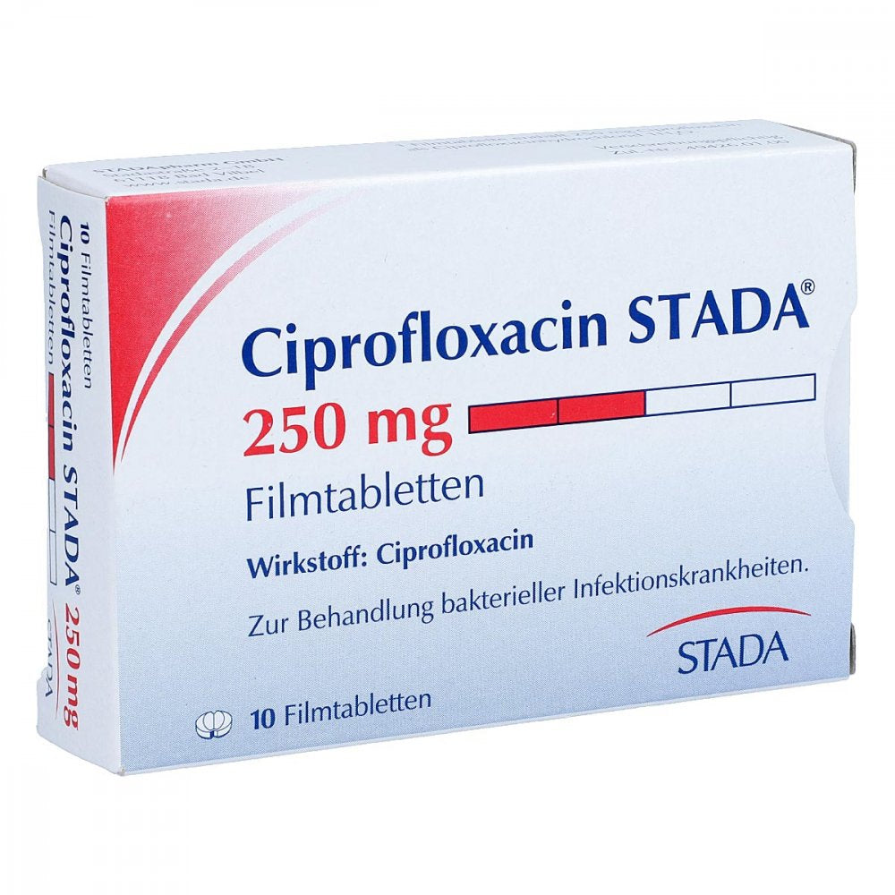 Das Produktfoto zeigt Ciprofloxacin Stada 250 Mg Filmtabletten (10 stk) PZN 01592675