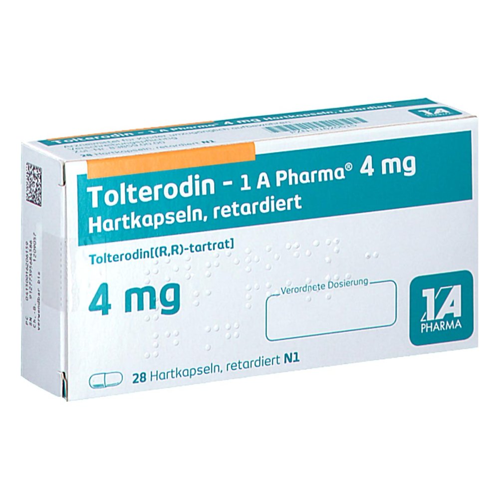 Das Produktfoto zeigt Tolterodin-1a Pharma 4 Mg Hartkapseln Retardiert (28 stk) PZN 01620615