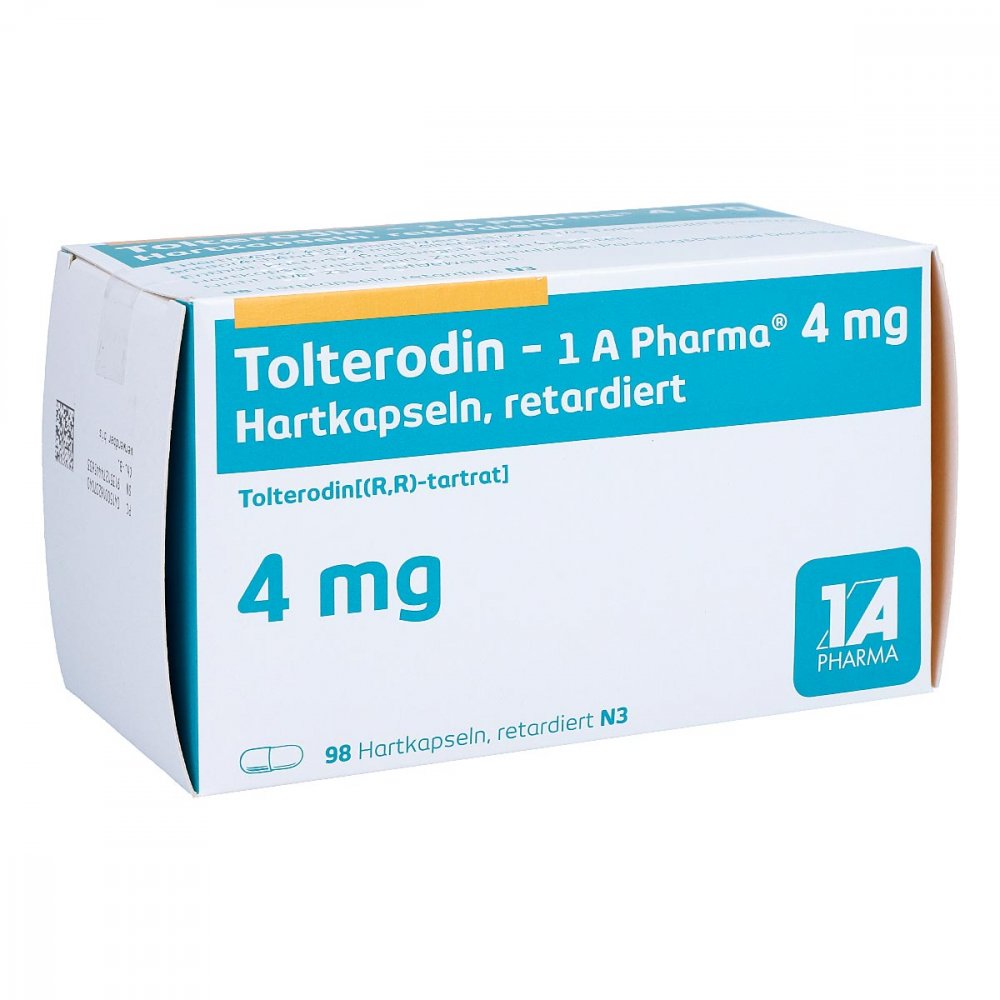 Das Produktfoto zeigt Tolterodin-1a Pharma 4 Mg Hartkapseln Retardiert (98 stk) PZN 01620704