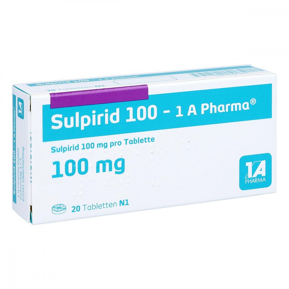 Das Produktfoto zeigt Sulpirid 100-1a Pharma Tabletten (20 stk) PZN 01625759