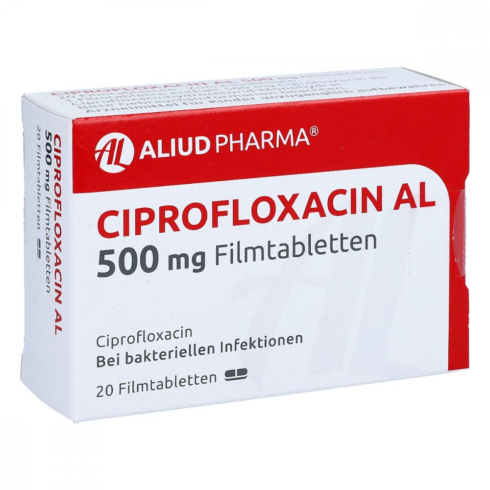 Das Produktfoto zeigt Ciprofloxacin Al 500 Mg Filmtabletten (20 stk) PZN 01626664