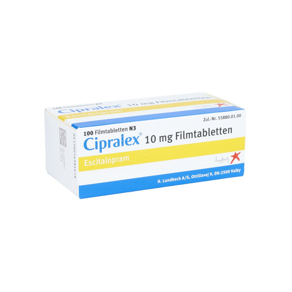 Das Produktfoto zeigt Cipralex 10 Mg Filmtabletten (100 stk) PZN 01638561
