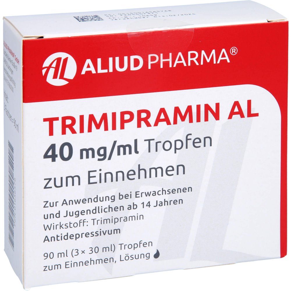 Das Produktfoto zeigt Trimipramin Al 40 Mg/Ml Tropfen Zum Einnehmen (90 ml) PZN 01656576