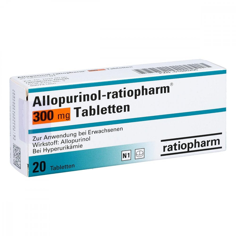 Das Produktfoto zeigt Allopurinol-Ratiopharm 300 Mg Tabletten (20 stk) PZN 01686206