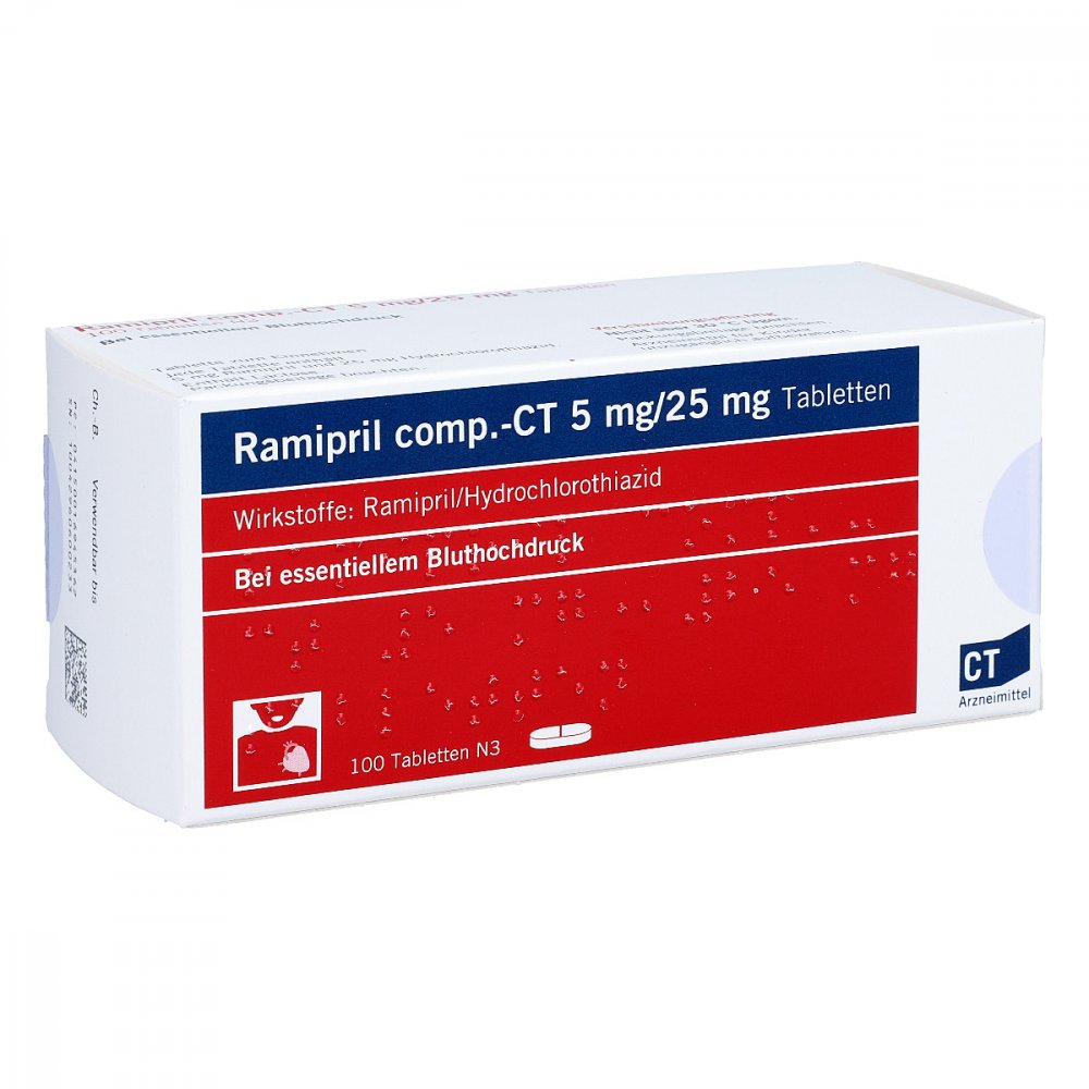 Das Produktfoto zeigt Ramipril Comp-Ct 5 Mg/25 Mg Tabletten (100 stk) PZN 01694536