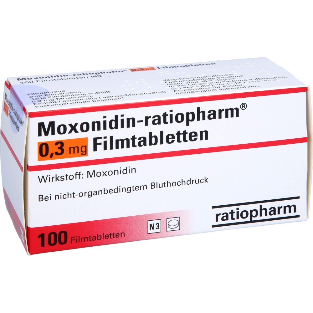 Das Produktfoto zeigt Moxonidin-Ratiopharm 0,3 Mg Filmtabletten (100 stk) PZN 01698095