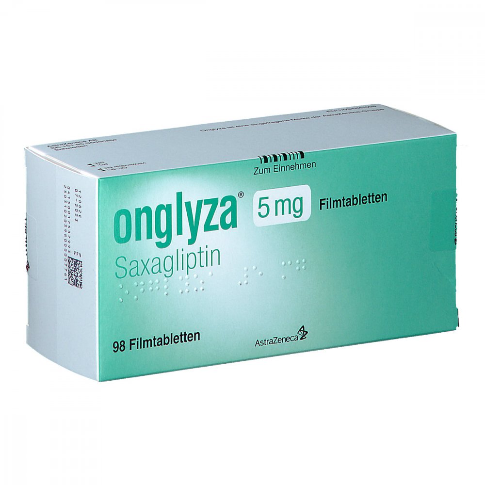 Das Produktfoto zeigt Onglyza 5 Mg Filmtabletten (98 stk) PZN 01753799