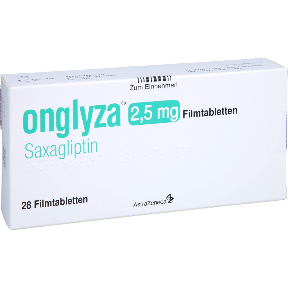 Das Produktfoto zeigt Onglyza 2,5 Mg Filmtabletten (28 stk) PZN 01754072