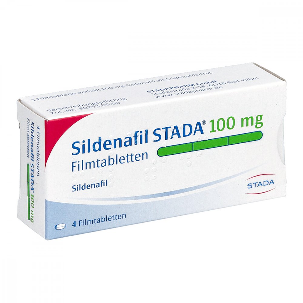 Das Produktfoto zeigt Sildenafil Stada 100 Mg Filmtabletten (4 stk) PZN 01795987