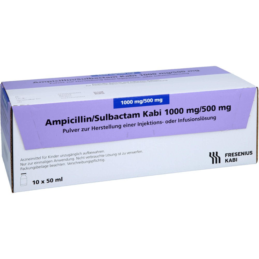 Das Produktfoto zeigt Ampicillin Sulbactam Kabi 1000 Mg/500 Mg (10X50 ml) PZN 01801966