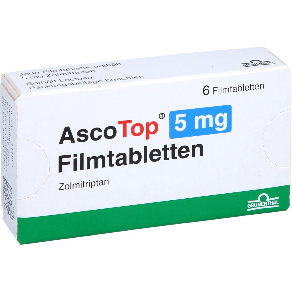 Das Produktfoto zeigt Ascotop 5 Mg Filmtabletten (6 stk) PZN 01803014