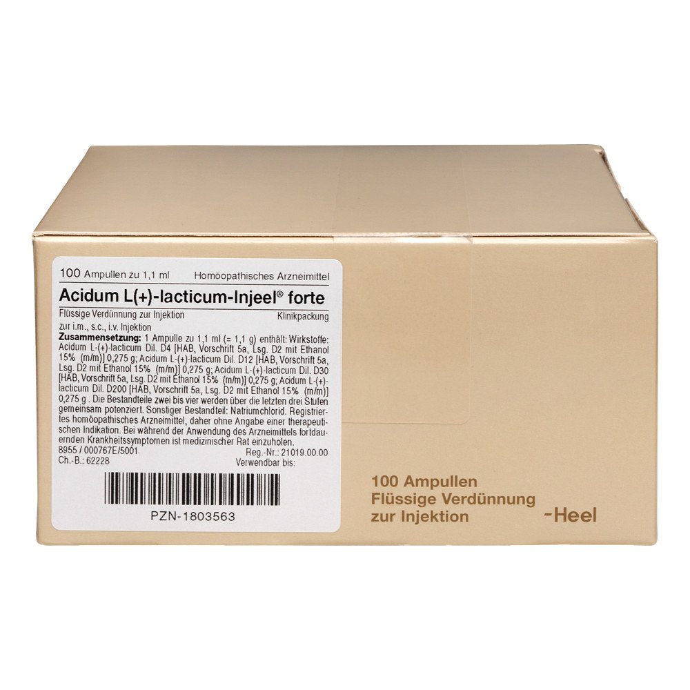 Das Produktfoto zeigt Acidum L-Lacticum Injeel Forte Ampullen (100 stk) PZN 01803563