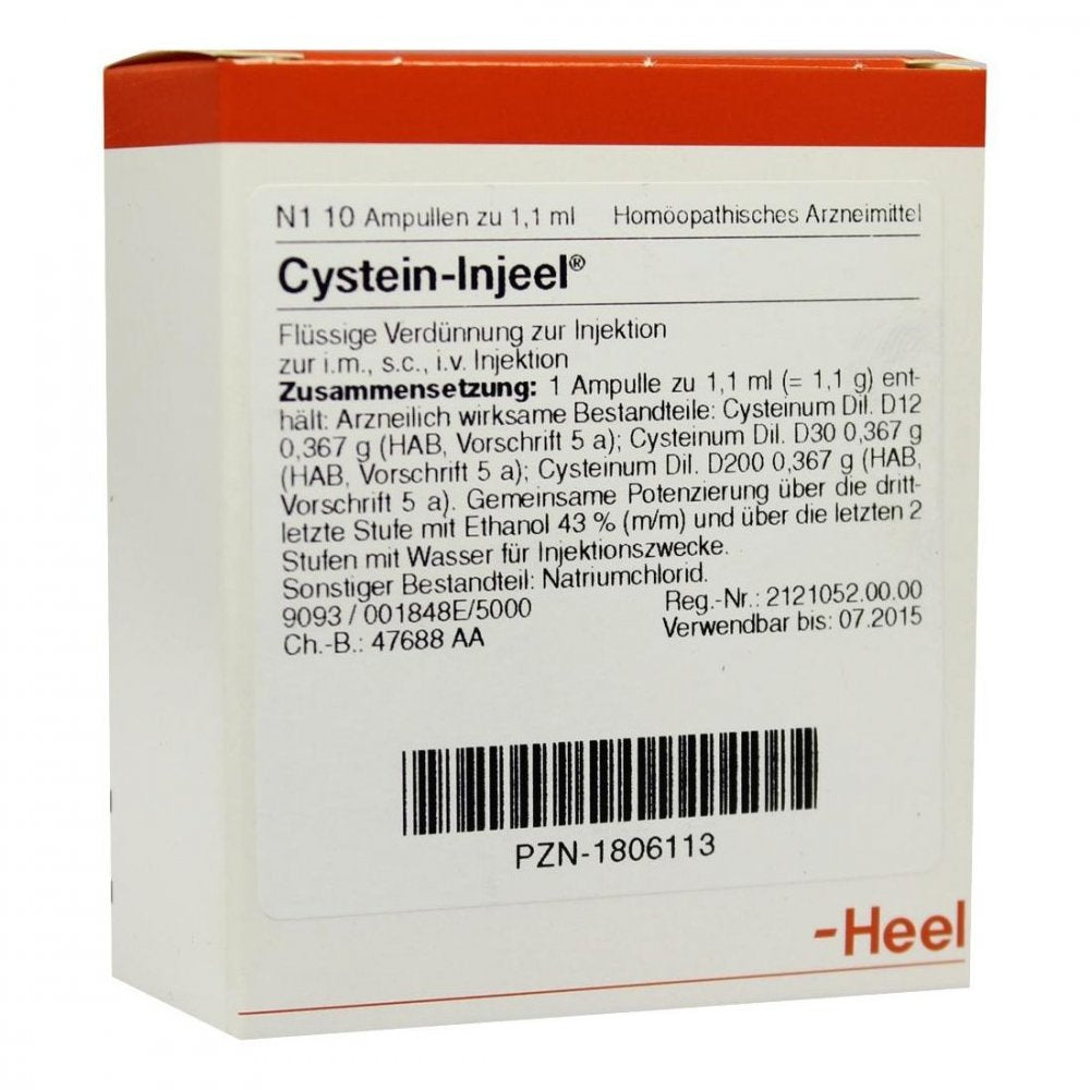 Das Produktfoto zeigt Cystein Injeel Ampullen (10 stk) PZN 01806113