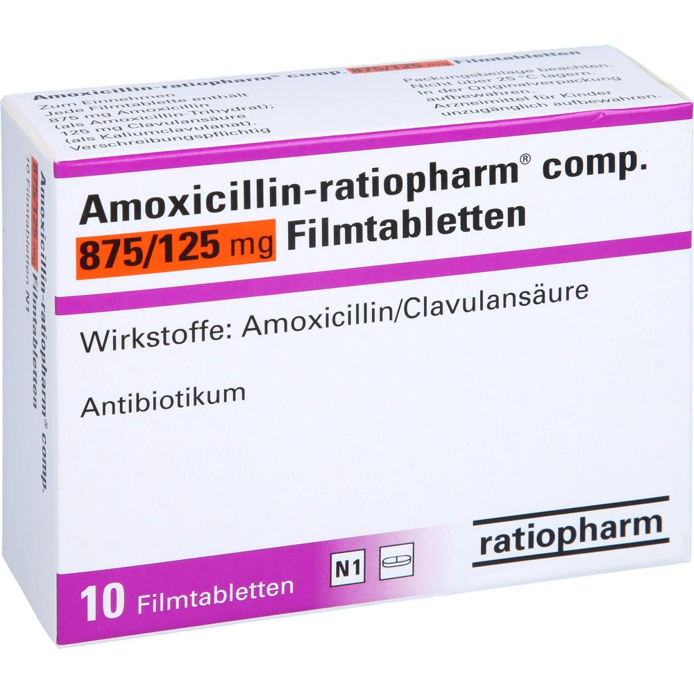 Amoxicillin-Ratiopharm Comp.875mg/125mg Filmtabl. (10 stk)