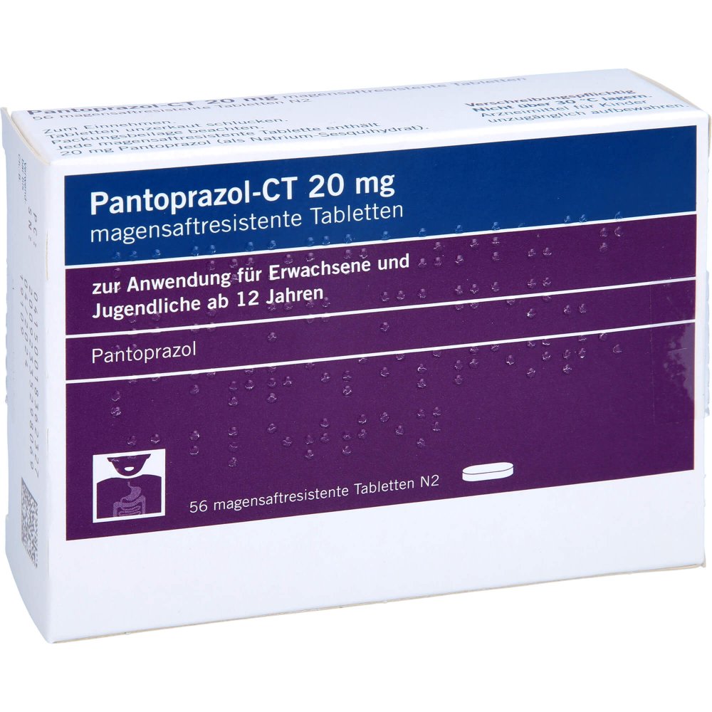 Das Produktfoto zeigt Pantoprazol-Ct 20 Mg Magensaftresistente Tabletten (56 stk) PZN 01836232