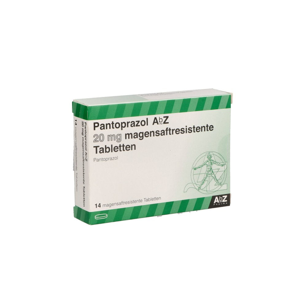Das Produktfoto zeigt Pantoprazol Abz 20 Mg Magensaftres.Tabletten (14 stk) PZN 01841776