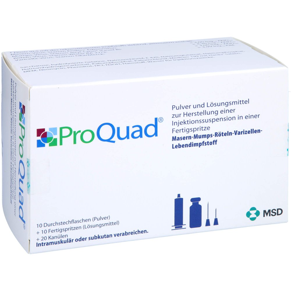 Das Produktfoto zeigt Proquad Plv.U.Lm Z.Her.E.Inj.-Susp.I.E.Fertigspr. (10X0.5 ml) PZN 01851444