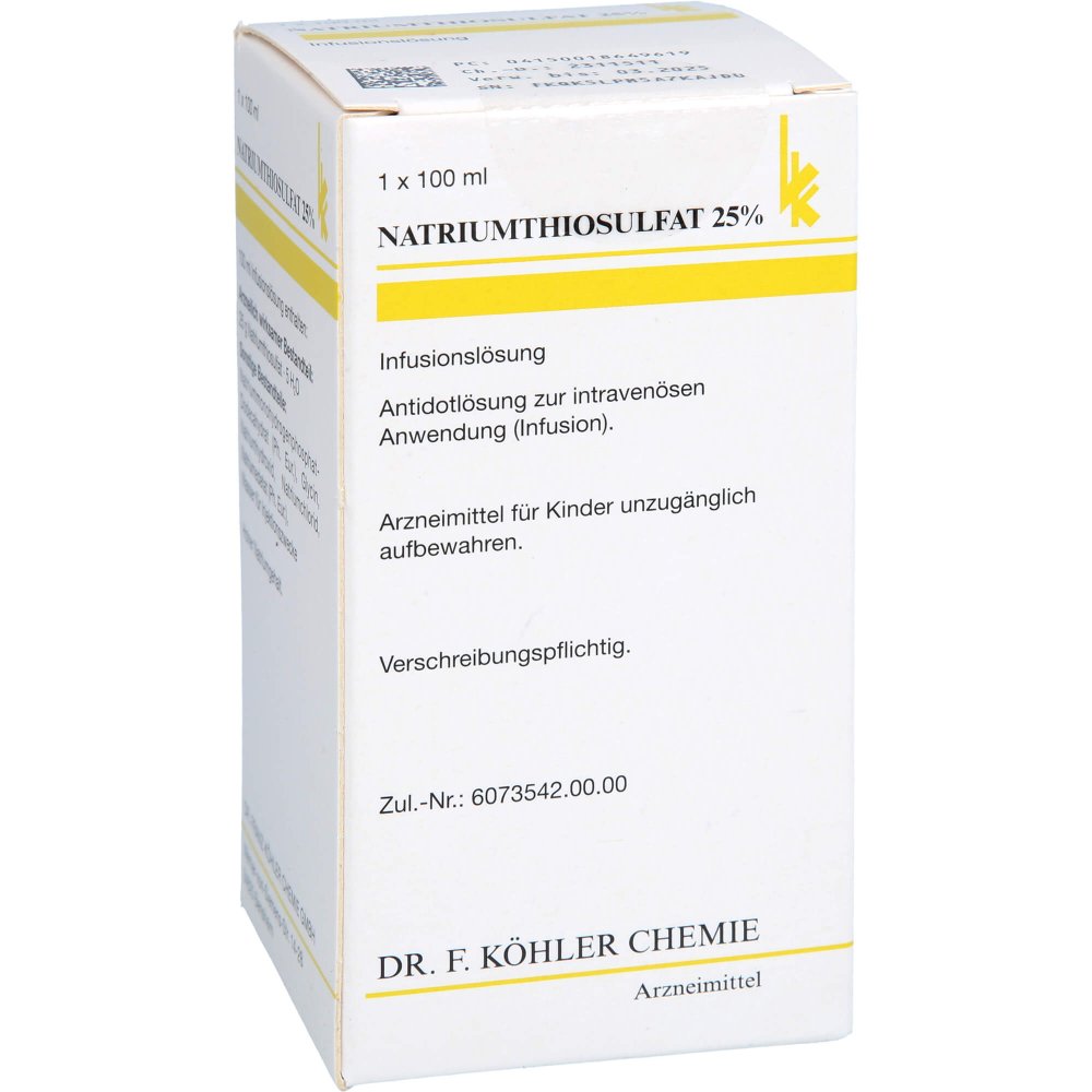 Das Produktfoto zeigt Natriumthiosulfat 25% Flasche (100 ml) PZN 01864961