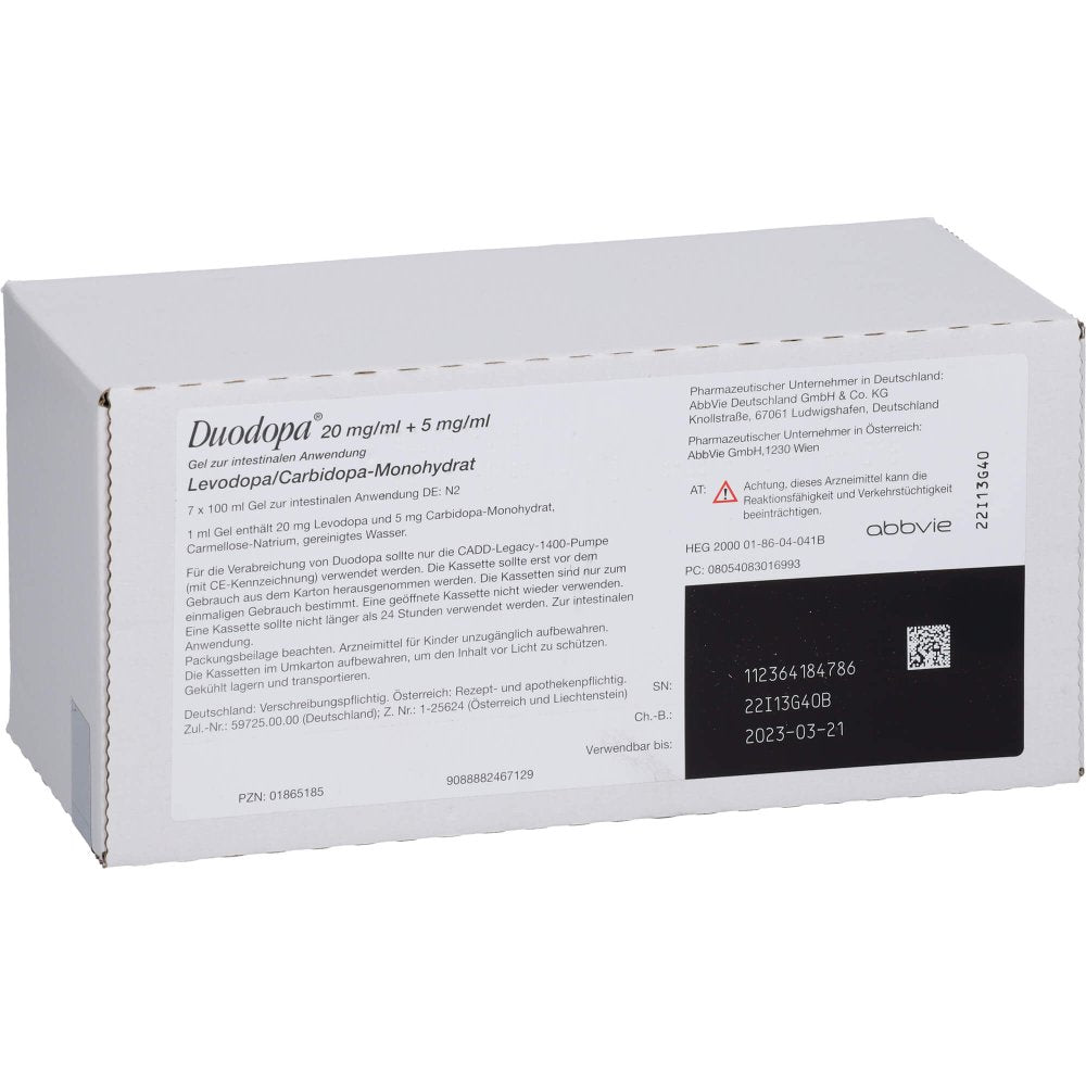 Das Produktfoto zeigt Duodopa Gel (7X100 ml) PZN 01865185