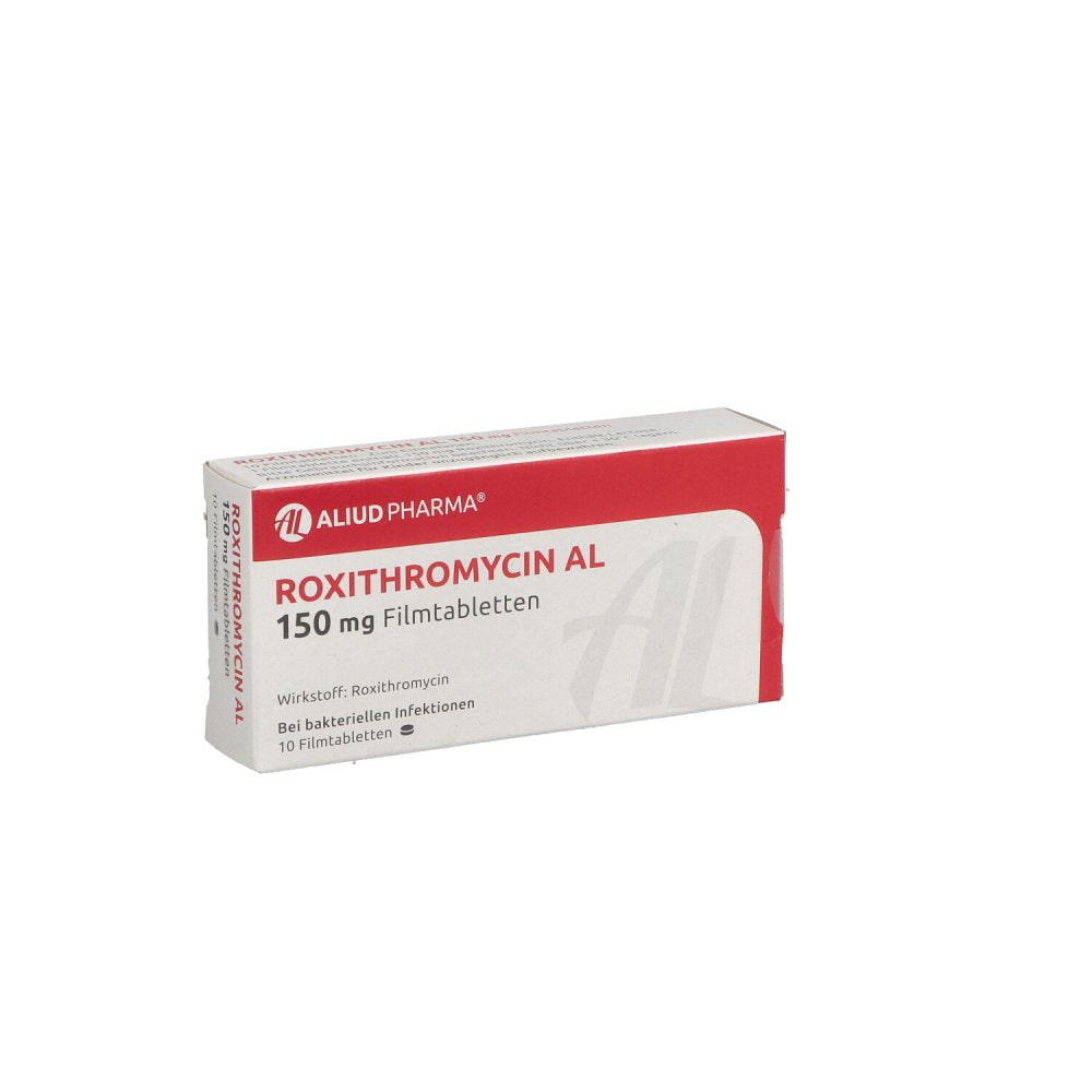 Das Produktfoto zeigt Roxithromycin Al 150 Mg Filmtabletten (10 stk) PZN 01867770