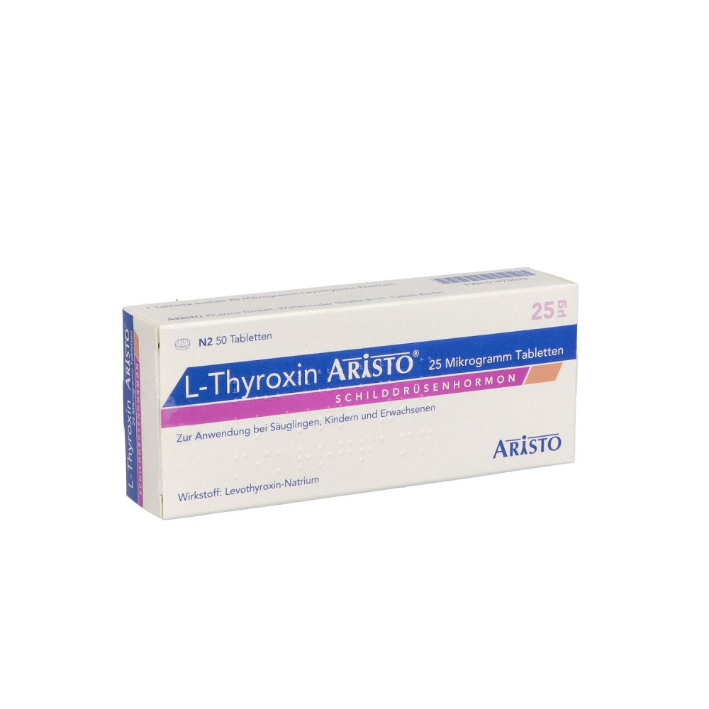 Das Produktfoto zeigt L-Thyroxin Aristo 25 Mikrogramm Tabletten (50 stk) PZN 01879023