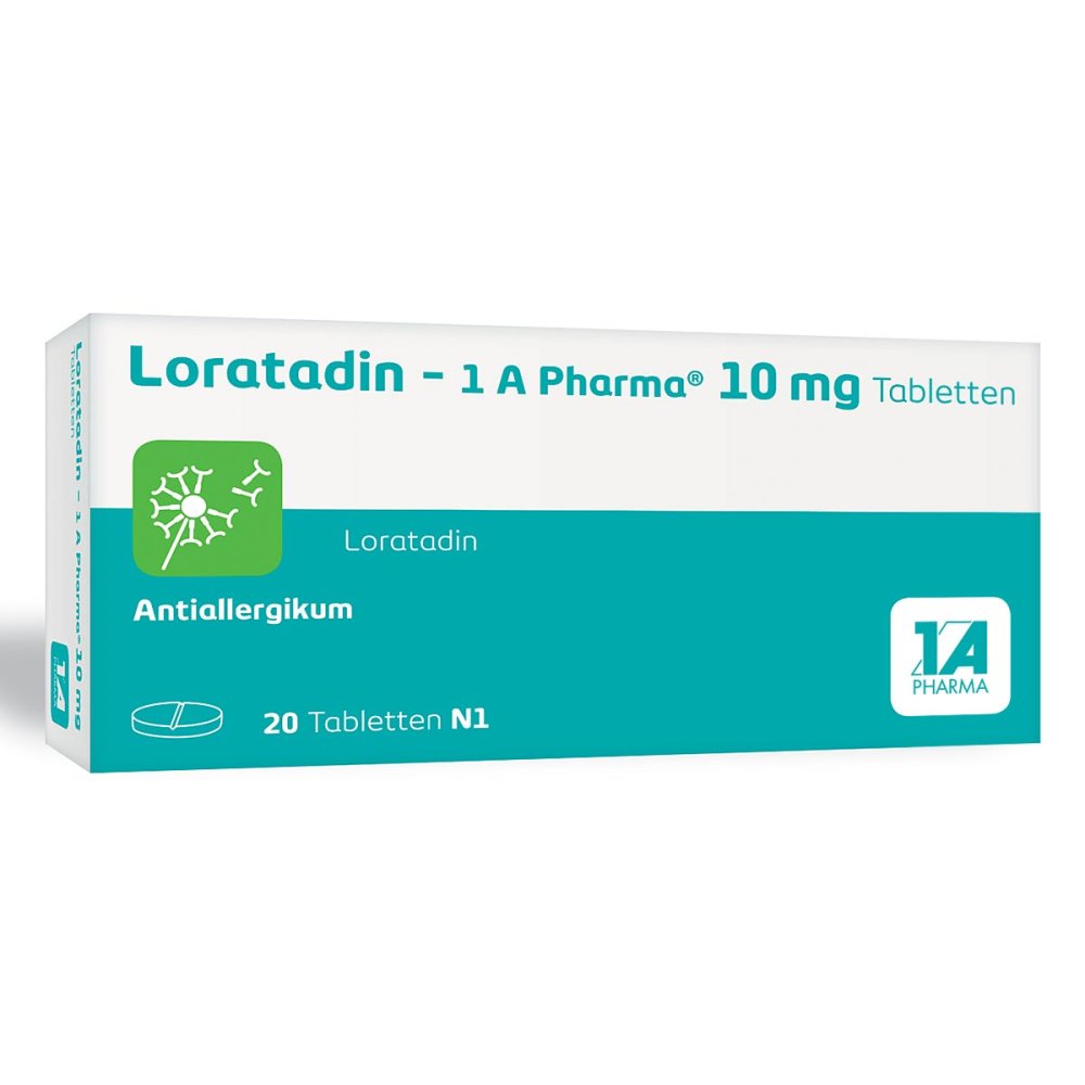 Das Produktfoto zeigt Loratadin-1a Pharma Tabletten (20 stk) PZN 01879106