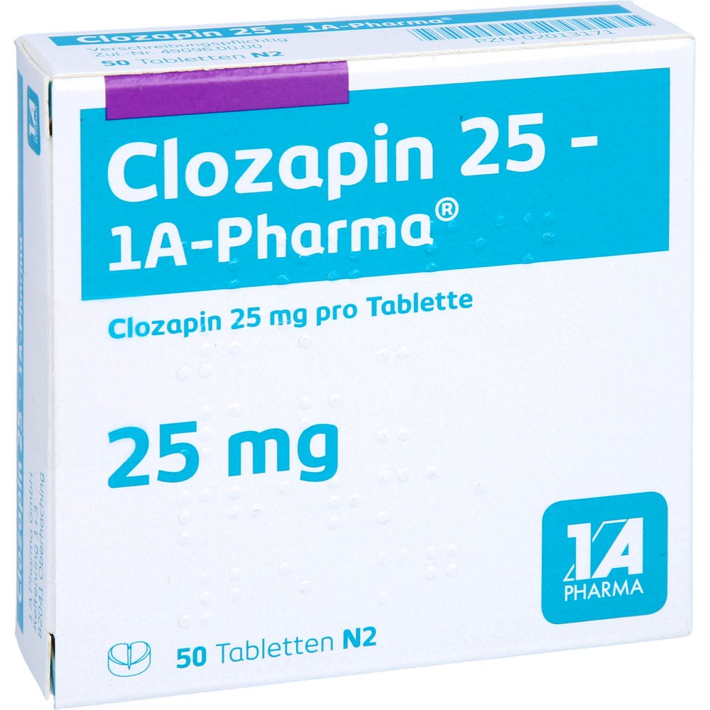 Das Produktfoto zeigt Clozapin 25-1a Pharma Tabletten (50 stk) PZN 02013171