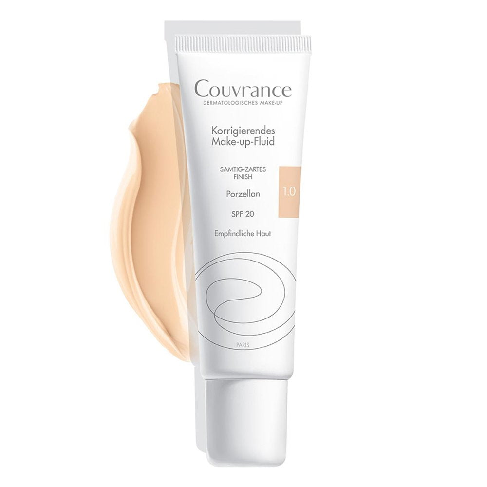 Das Produktfoto zeigt Avene Couvrance Korrigier.Make-Up Fluid Porzel.1.0 (30 ml) PZN 02024016