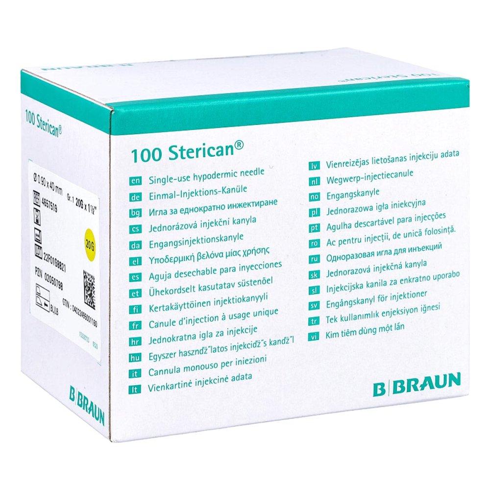 Das Produktfoto zeigt Sterican Kanülen Luer-Lok 0,90x40 Mm Gr.1 Gelb (100 stk) PZN 02050798
