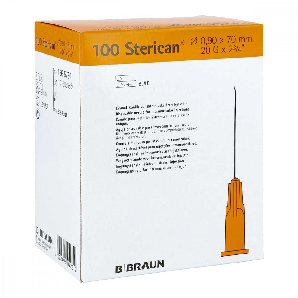 Das Produktfoto zeigt Sterican Kanülen 20 Gx2 4/5 0,9x70 Mm (100 stk) PZN 02057984