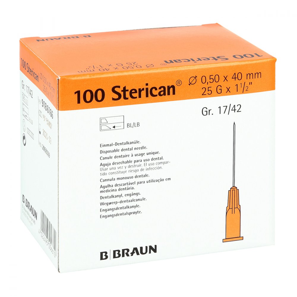 Das Produktfoto zeigt Sterican Dentalkan.Luer 0,5x40 Mm (100 stk) PZN 02058009