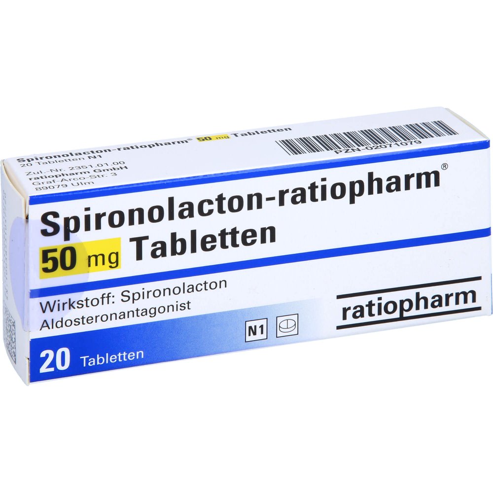 Das Produktfoto zeigt Spironolacton-Ratiopharm 50 Mg Tabletten (20 stk) PZN 02071079