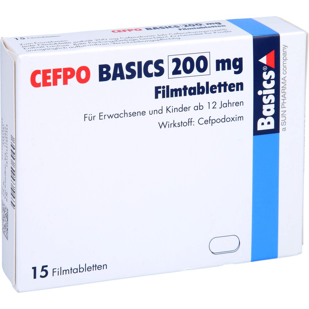 Das Produktfoto zeigt Cefpo Basics 200 Mg Filmtabletten (15 stk) PZN 02078704