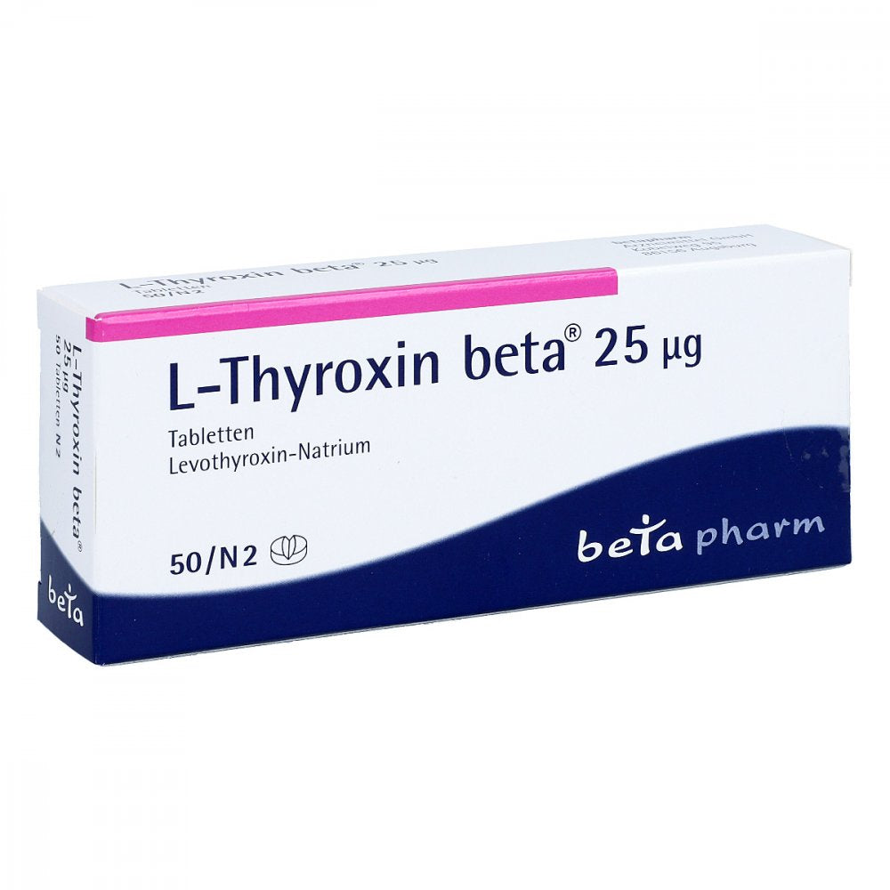 Das Produktfoto zeigt L-Thyroxin Beta 25 Μg Tabletten (50 stk) PZN 02133900