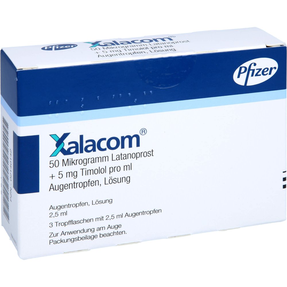 Das Produktfoto zeigt Xalacom Augentropfen (3X2.5 ml) PZN 02140142