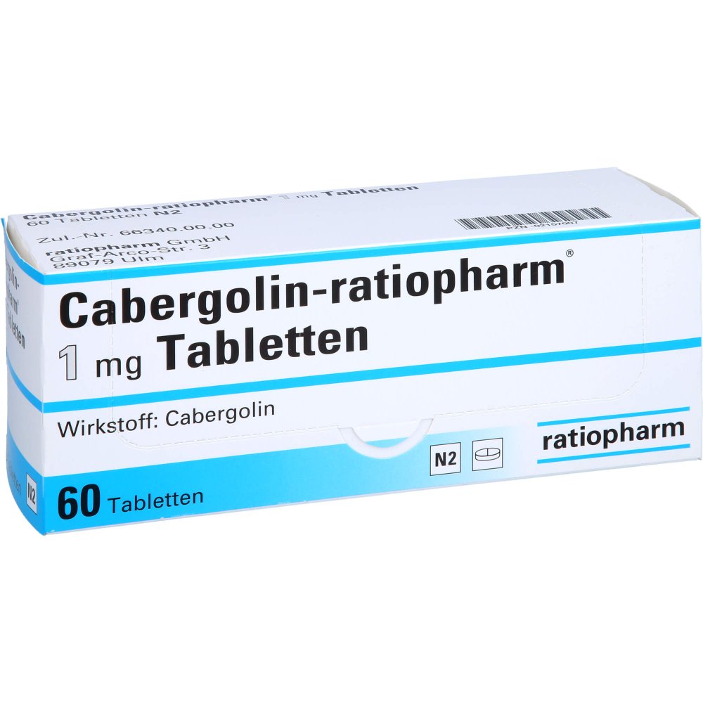 Das Produktfoto zeigt Cabergolin-Ratiopharm 1 Mg Tabletten (60 stk) PZN 02157007
