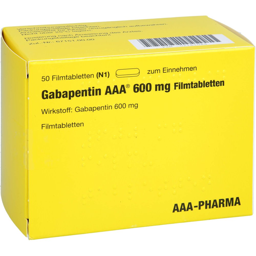 Das Produktfoto zeigt Gabapentin Aaa 600 Mg Filmtabletten (50 stk) PZN 02161084