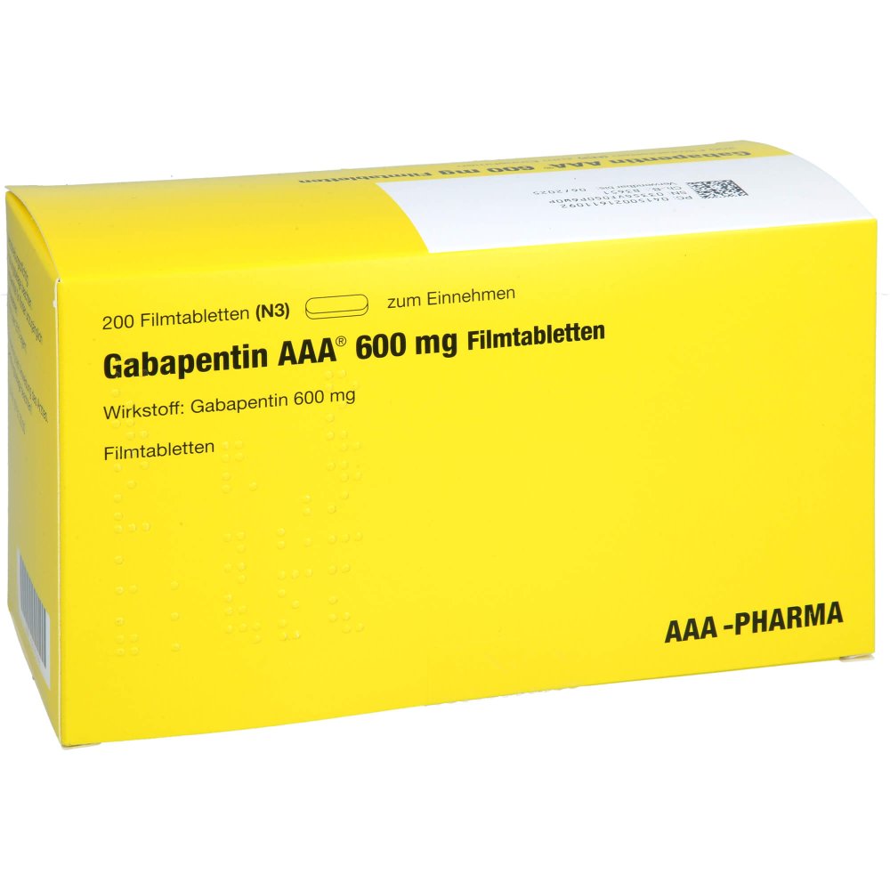 Das Produktfoto zeigt Gabapentin Aaa 600 Mg Filmtabletten (200 stk) PZN 02161109