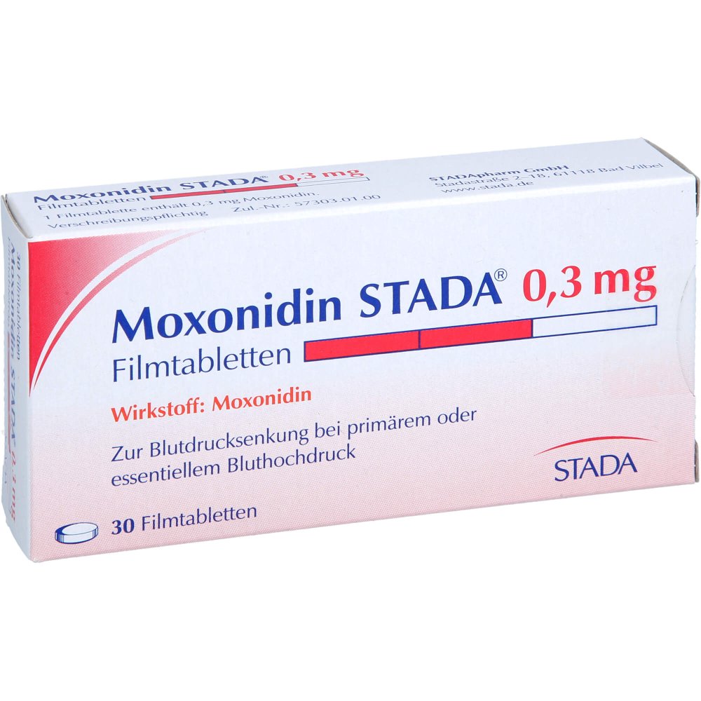 Das Produktfoto zeigt Moxonidin Stada 0,3 Mg Filmtabletten (30 stk) PZN 02188628