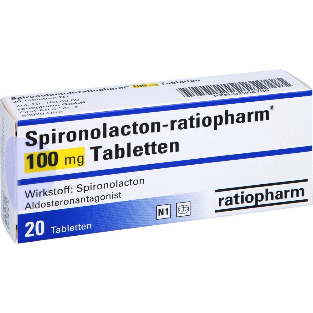 Das Produktfoto zeigt Spironolacton-Ratiopharm 100 Mg Tabletten (20 stk) PZN 02204735