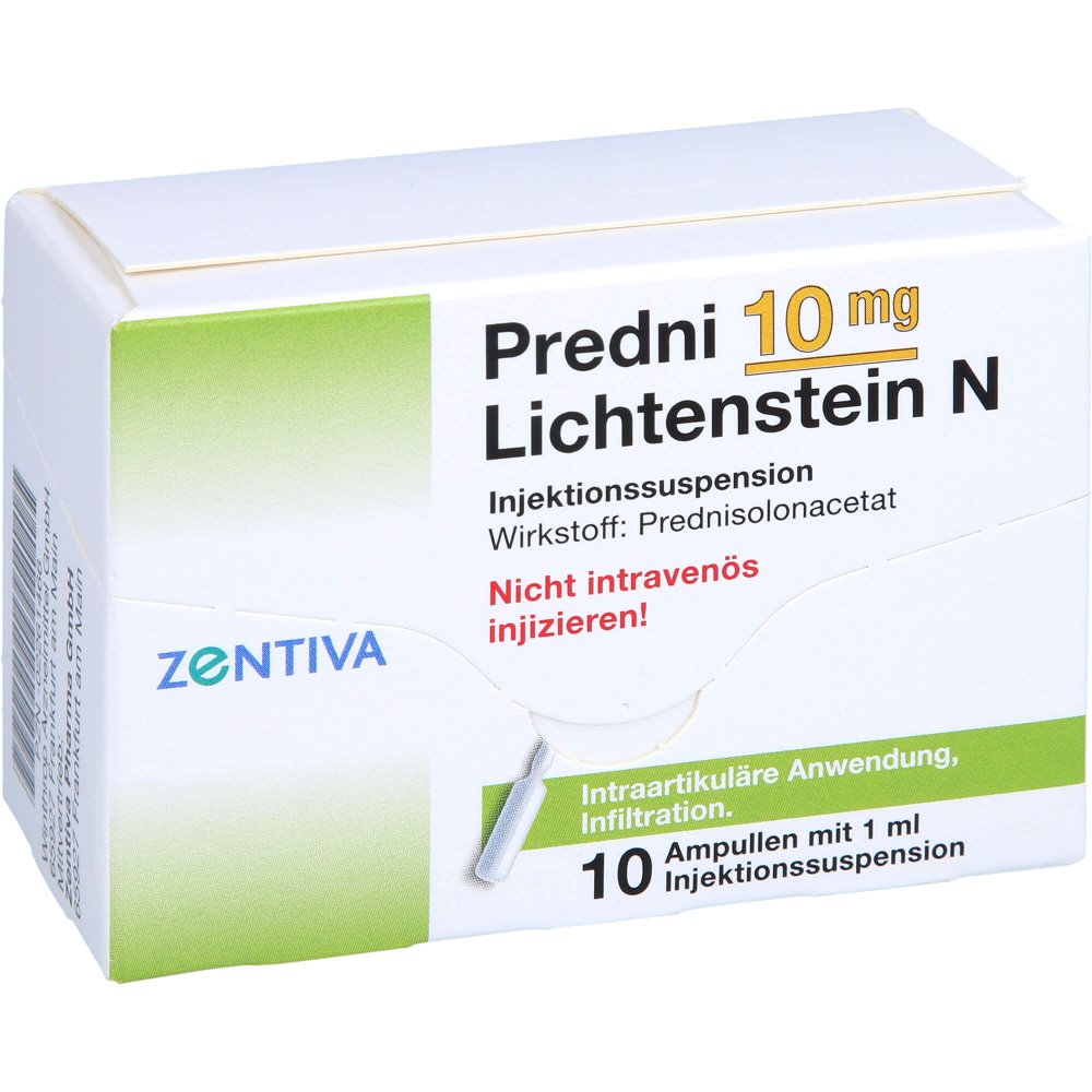 Das Produktfoto zeigt Predni 10 Mg Lichtenstein N Kristallsusp.Ampullen (10X1 ml) PZN 02261466