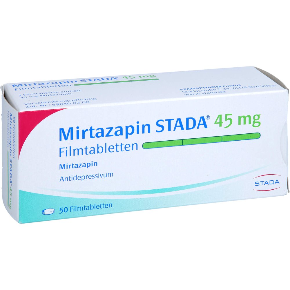 Das Produktfoto zeigt Mirtazapin Stada 45 Mg Filmtabletten (50 stk) PZN 02269019