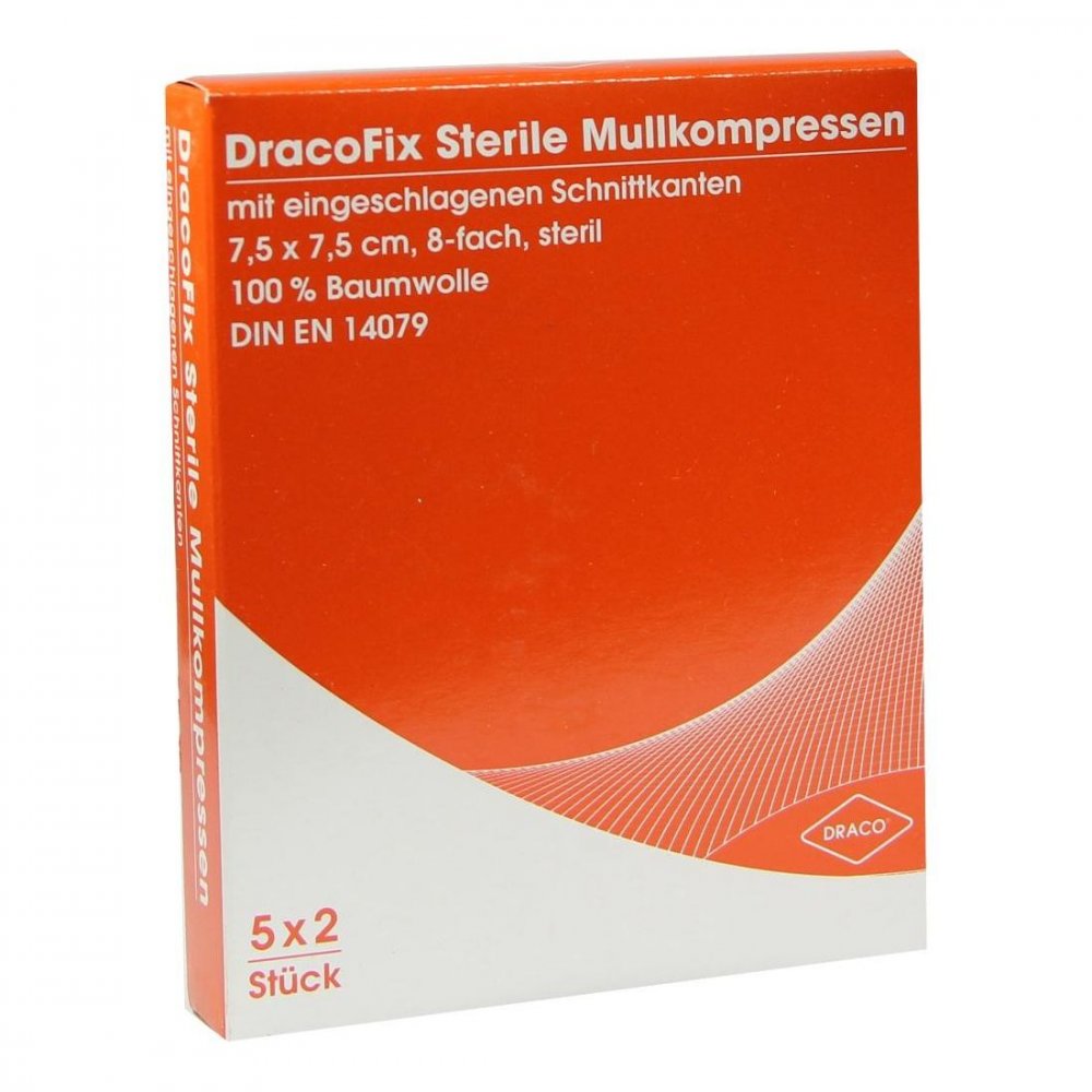 Dracofix Peel Kompressen 7,5x7,5 Cm Steril 8fach (5X2 stk)