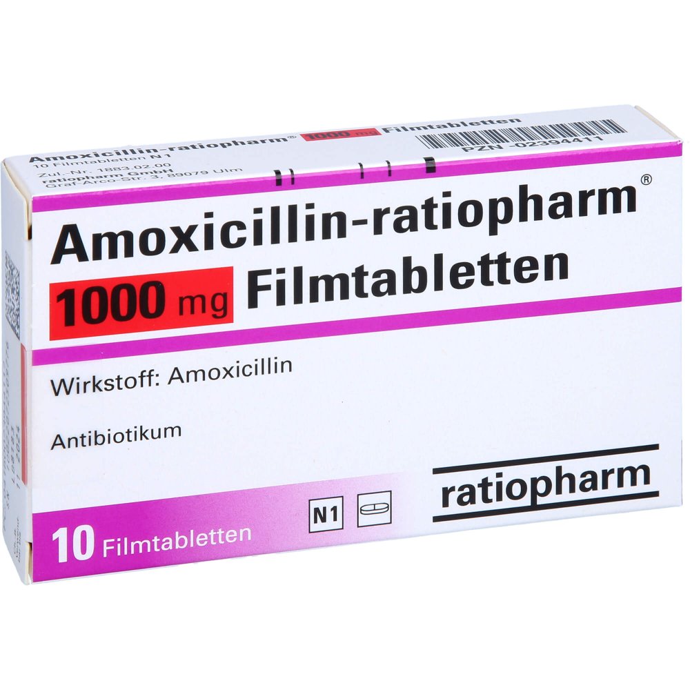 Amoxicillin-Ratiopharm 1000 Mg Filmtabletten (10 stk)