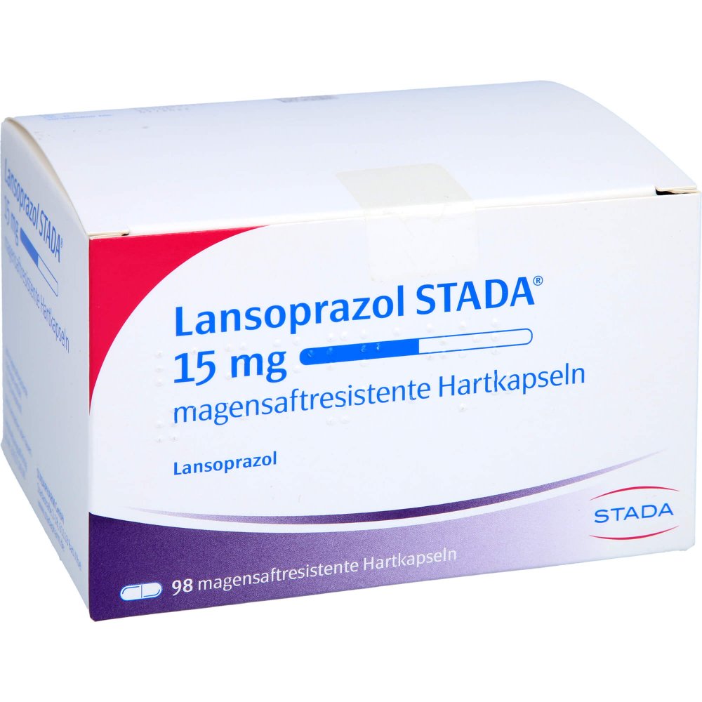 Das Produktfoto zeigt Lansoprazol Stada 15 Mg Magensaftres.Hartkapseln (98 stk) PZN 02436629