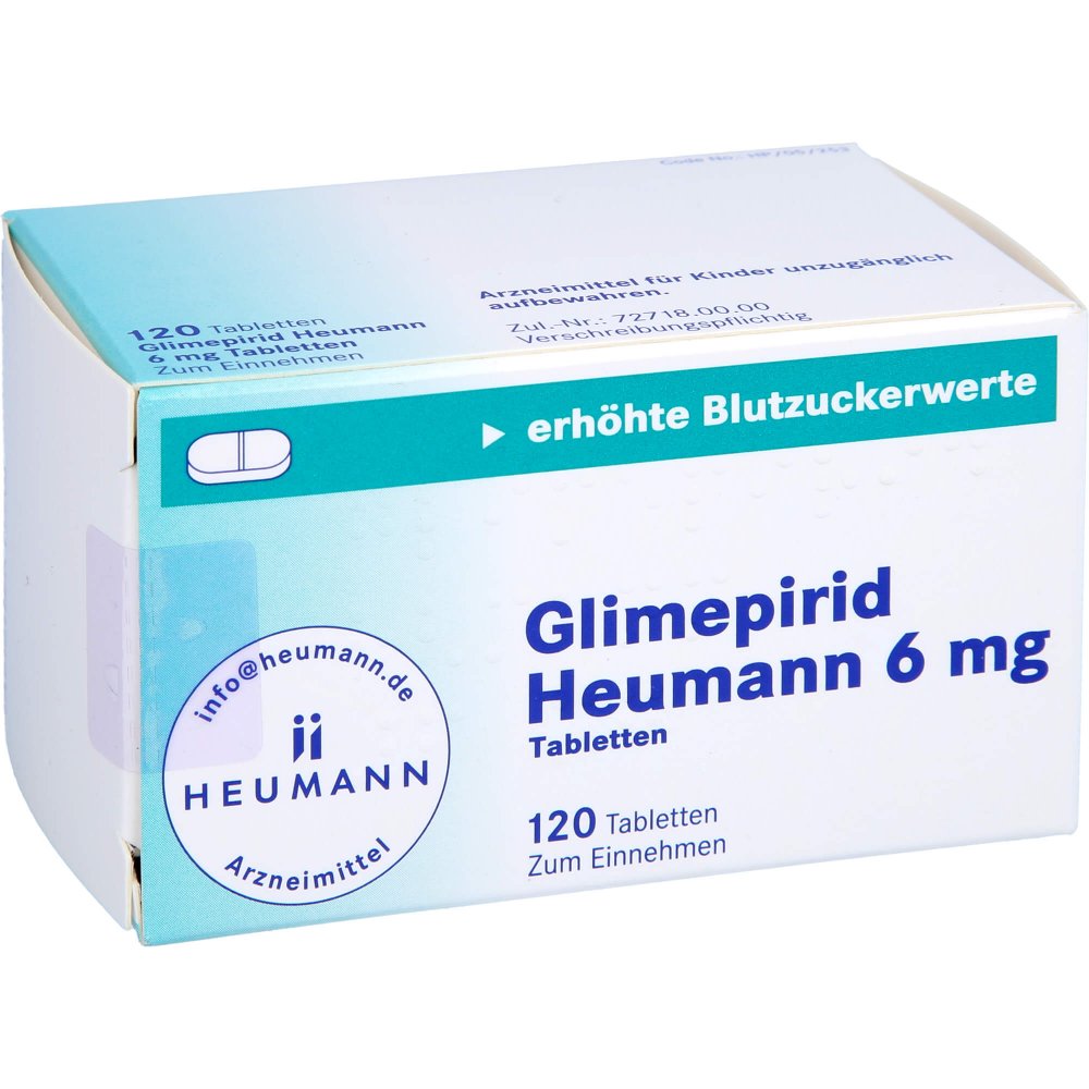 Das Produktfoto zeigt Glimepirid Heumann 6 Mg Tabletten (120 stk) PZN 02499110
