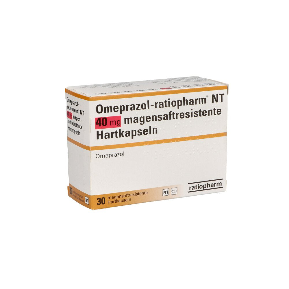 Das Produktfoto zeigt Omeprazol-Ratiopharm Nt 40 Mg Magensaftr.Hartkaps. (30 stk) PZN 02559929