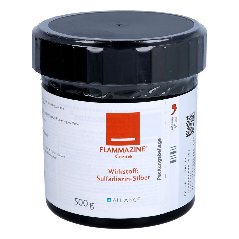 Das Produktfoto zeigt Flammazine Creme (500 g) PZN 02588173