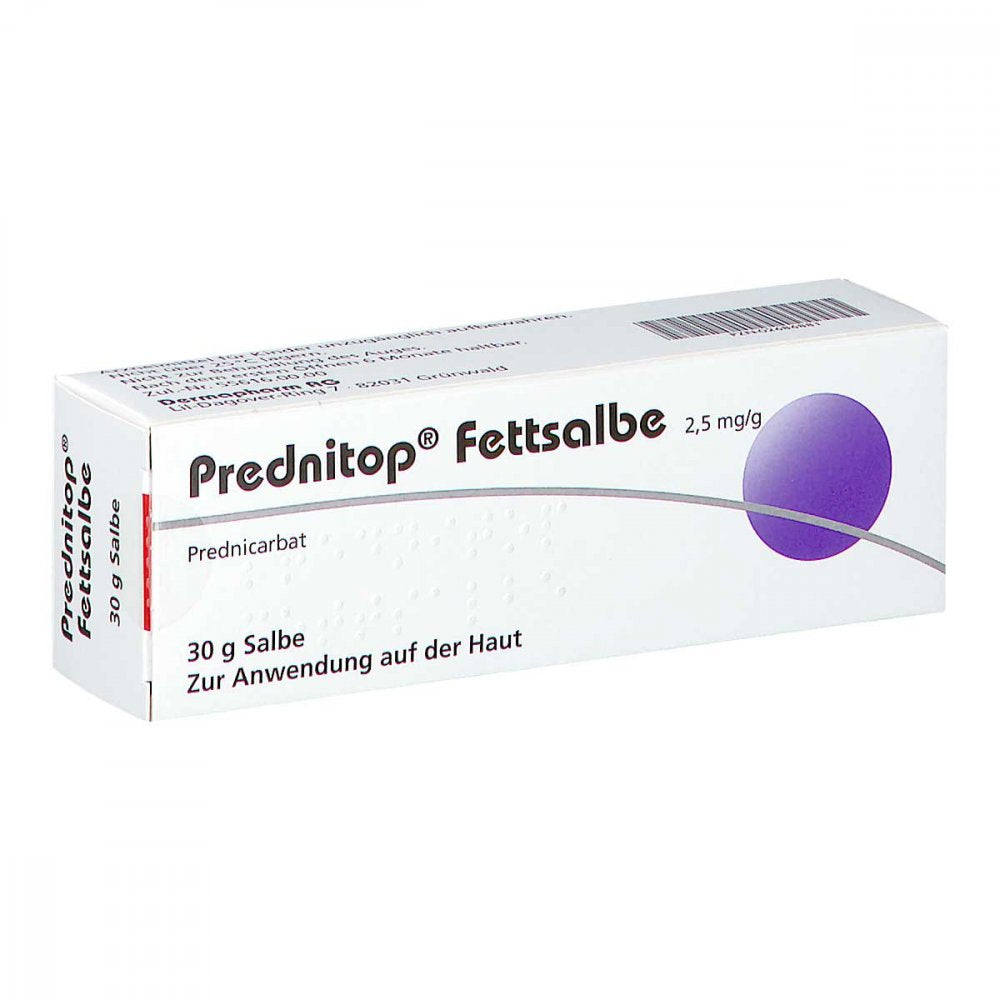 Das Produktfoto zeigt Prednitop Fettsalbe (30 g) PZN 02686881