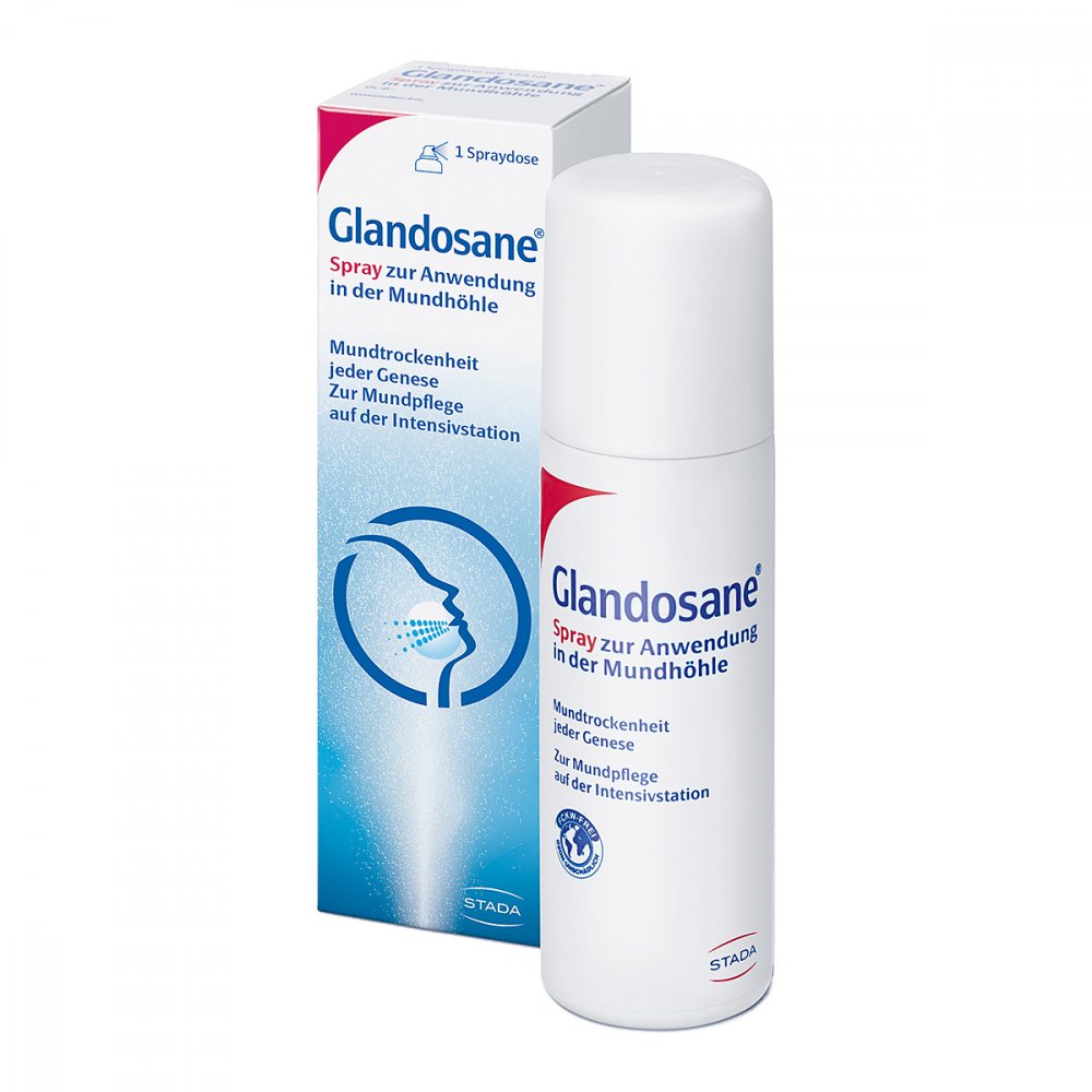 Das Produktfoto zeigt Glandosane Neutral Spray Z.Anw.I.D.Mundhöhle (1X100 ml) PZN 02699955